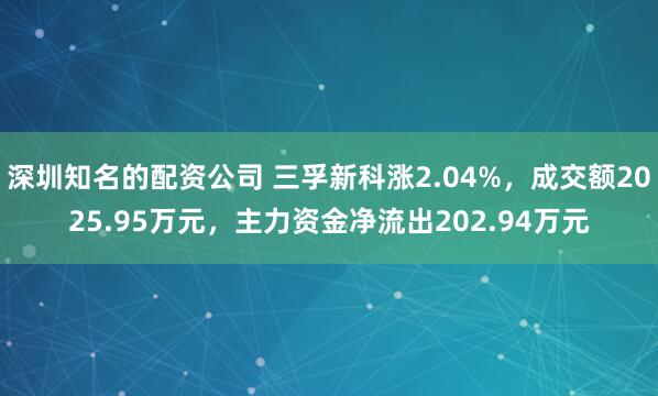 深圳知名的配资公司 三孚新科涨2.04%，成交额2025.95万元，主力资金净流出202.94万元